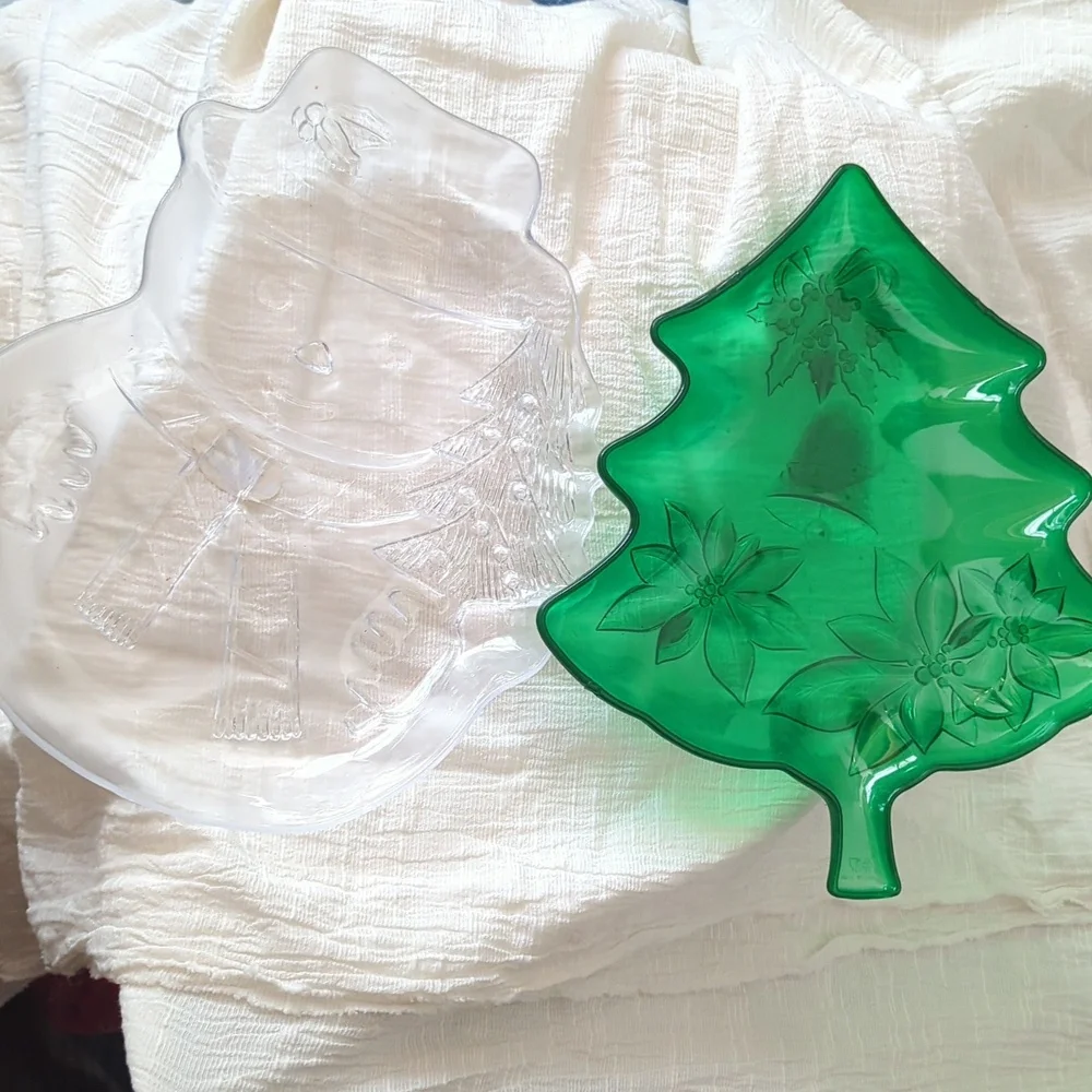 🆕 Holiday Tree & Snowman Decorative Serving Platters Set